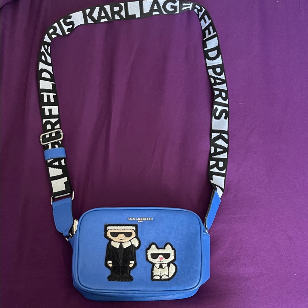 Karl Lagerfeld Blue Crossbody with Iconic Patches